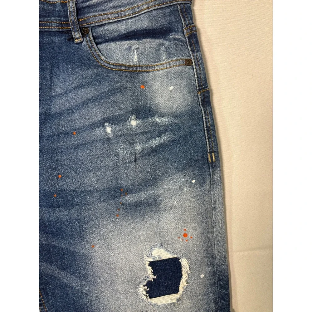 Smog Denim Mens Distressed Paint Splatter‎ Jean Shorts Blue Size L Cuffed Street